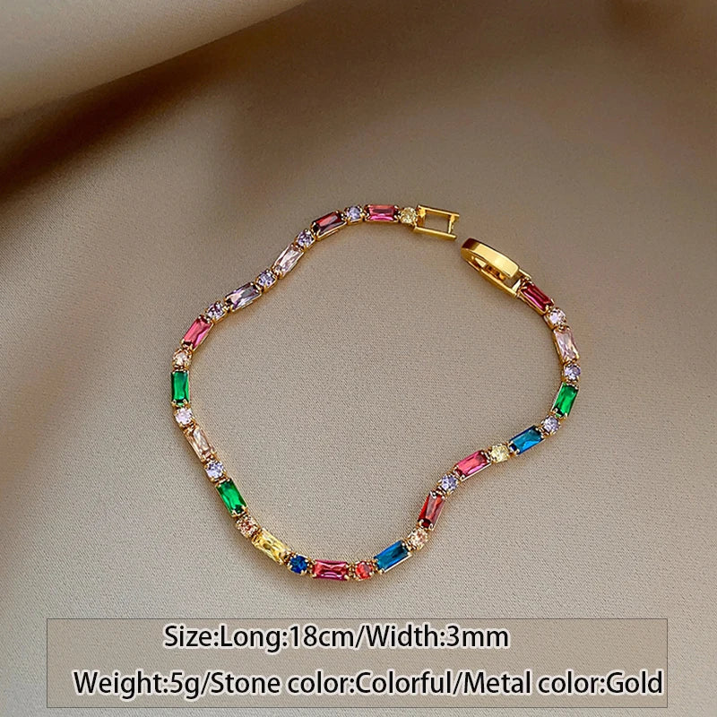 2024 Luxury Design Colorful Zircon Chain Necklace Bracelet Jewelry Sets Korean Fashion Accessories Exquisite Gift for Womens