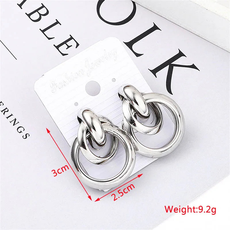 Gold Color Metal Drop Earrings Irregular Hollow Heart Pendants Earrings Twisted Geometric Personality Earrings for Women